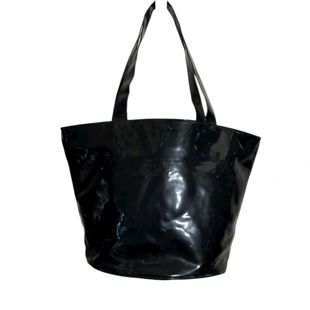 Elizabeth Arden large black patent leather tote bag 2 handles